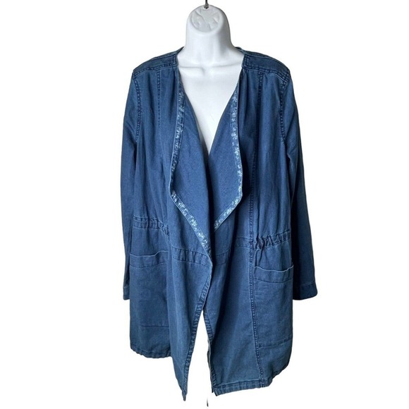 Anthropologie Hei Hei Open Jacket S/M High Plains Chambray Linen Blend Oversized - Picture 3 of 10